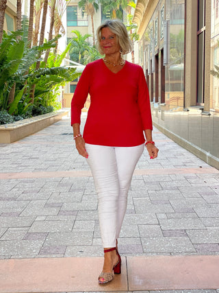 NAUTICAL RED V NECK TOP LULU-B