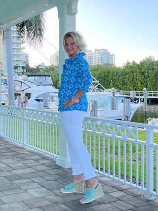 BAHAMA BLUE RUFFLE TOP LULU-B