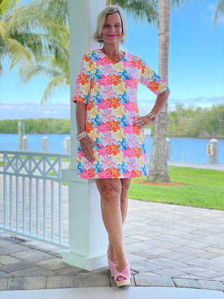 [PALM BEACH GARDEN ELBOW SLEEVE DRESS - Cathys Place