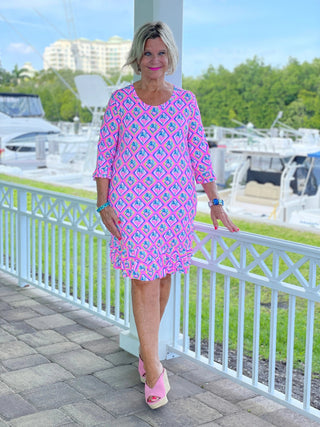 PALM TREE SIESTA RUFFLE SLEEVE DRESS LULU-B