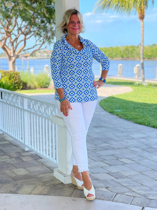 AQUA DIAMONDS  RUFFLE TOP LULU-B