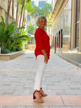 CRIMSON RED ASYMMETICAL TOP LULU-B