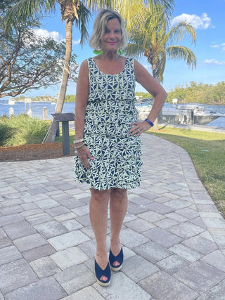 GREEN AND NAVY PALM LAYERED RUFFLE DRESS - Cathys Place