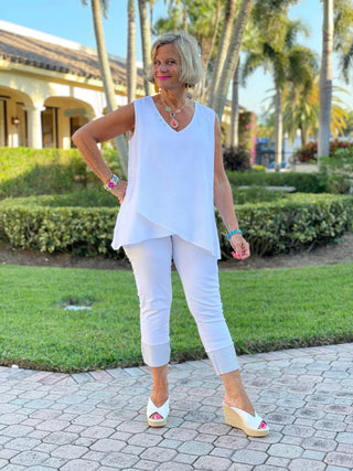 WHITE WAFFLE ASYMMETRIC TANK - Cathys Place