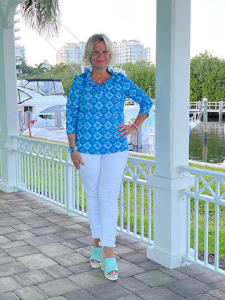 BAHAMA BLUE RUFFLE TOP LULU-B