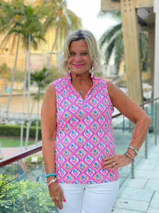 PALM TREE SIESTA SLEEVELESS ZIPPER TOP LULU-B