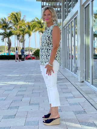 GREEN AND NAVY SLEEVELESS PALM TOP - Cathys Place