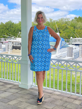 BAHAMA BLUE HALTER DRESS LULU-B