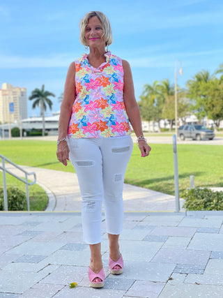 PALM BEACH GARDEN SLEEVELESS RUFFLE TOP - Cathys Place