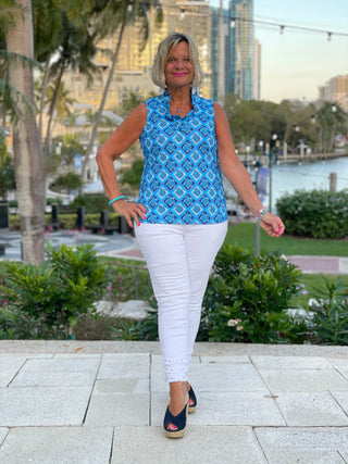 BAHAMA BLUE TURTLE SLEEVELESS RUFFLE LULU-B