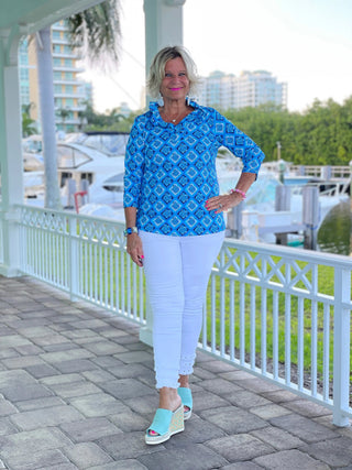 BAHAMA BLUE RUFFLE TOP LULU-B
