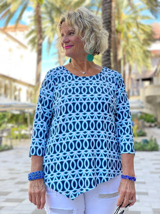 MELINA BLUE ASYMMETRIC TOP - Cathys Place
