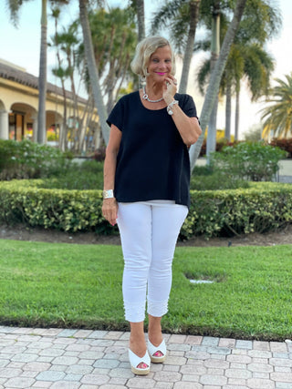 BLACK WAFFLE COTTON SHORT SLEEVE - Cathys Place