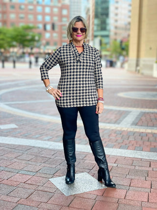 HOUNDSTOOTH RUFFLE TOP LULU-B