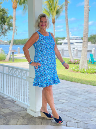 BAHAMA BLUE TURTLE HALTER  RUFFLE DRESS LULU-B