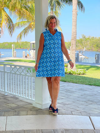 BAHAMA BLUE TURTLE RUFFLE DRESS LULU-B