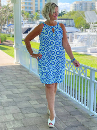 AQUA DIAMONDS KEYHOLE DRESS LULU-B