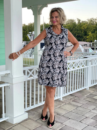 NAUTICAL LANE RUFFLE DRESS - Cathys Place