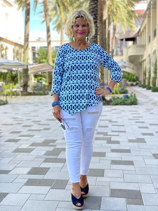 MELINA BLUE ASYMMETRIC TOP - Cathys Place