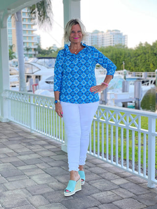 BAHAMA BLUE RUFFLE TOP LULU-B