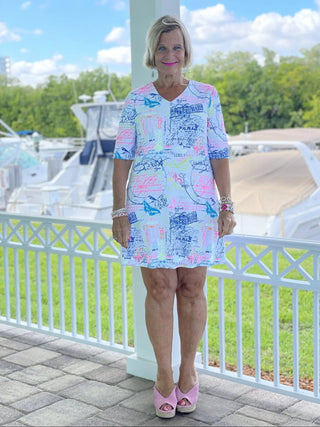 POST CARDS OF LOVE ELBOW SLEEVE DRESS - Cathys Place