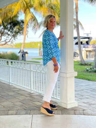 BAHAMA BLUE TURTLE ASYMMETRIC TOP LULU-B