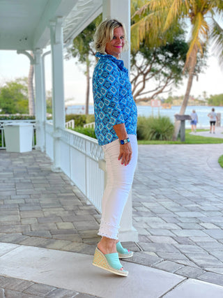 BAHAMA BLUE RUFFLE TOP LULU-B