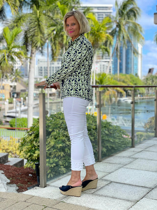 GREEN NAVY PALM ZIPPER JACKET - Cathys Place