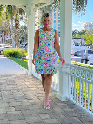 TIKI ESCAPE SHIFT RUFFLE DRESS LULU-B