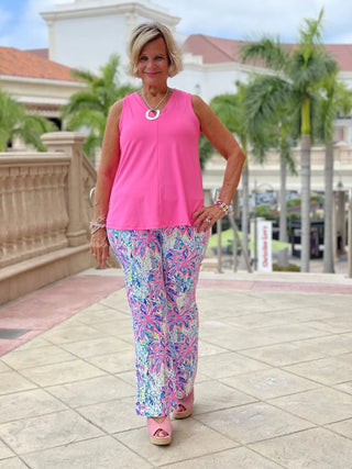 PINK PALM TREE PALAZZO PANT - Cathys Place