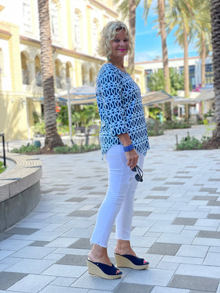 MELINA BLUE ASYMMETRIC TOP - Cathys Place