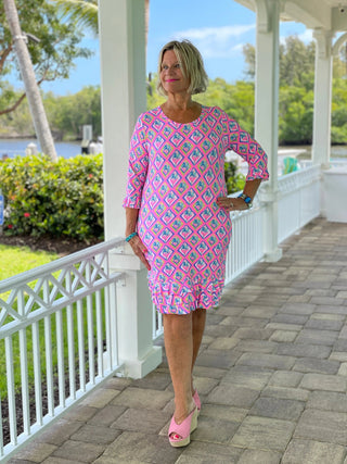 PALM TREE SIESTA RUFFLE SLEEVE DRESS LULU-B