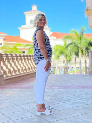 BRIGHTEN BLUE SLEEVELESS V NECK - Cathys Place