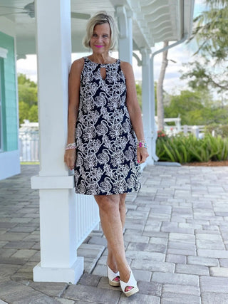 NAUTICAL LANE KEYHOLE DRESS - Cathys Place