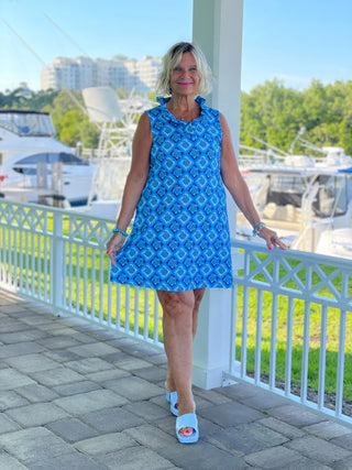 BAHAMA BLUE TURTLE RUFFLE DRESS LULU-B