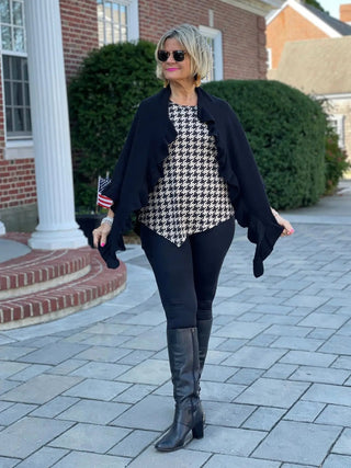 KHAKI HOUNDSTOOTH ASYMMETRIC TOP FINAL SALE LULU-B