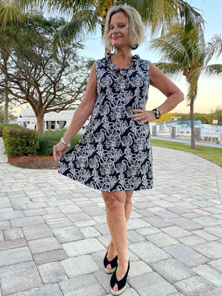 NAUTICAL LANE RUFFLE DRESS - Cathys Place