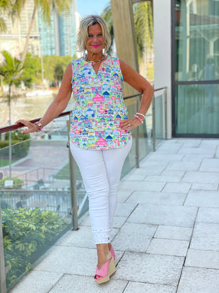 TIKI ESCAPE SLEEVELESS V NECK TOP LULU-B