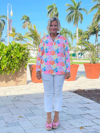 PALM BEACH GARDEN ZIPPER TOP - Cathys Place