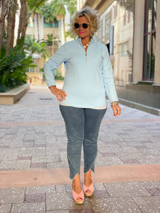 POWDERED BLUE ZIPPER TOP - Cathys Place