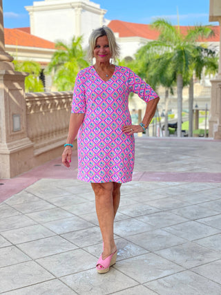 PALM TREE SIESTA ELBOW SLEEVE DRESS LULU-B