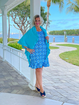 BAHAMA BLUE TURTLE HALTER  RUFFLE DRESS LULU-B