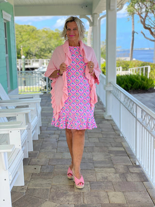 PALM TREE SIESTA HALTER RUFFLE DRESS LULU-B