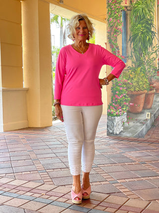 HOT PINK V NECK SLEEVE LULU-B