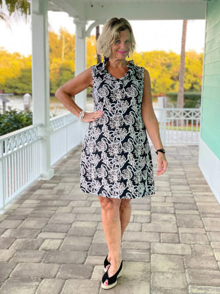 NAUTICAL LANE RUFFLE DRESS - Cathys Place