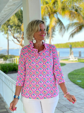 PALM TREE SIESTA RUFFLE TOP LULU-B