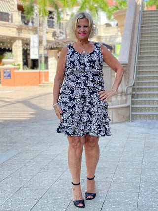 NAUTICAL LANE LAYERED RUFFLE DRESS - Cathys Place