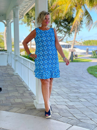 BAHAMA BLUE SHIFT RUFFLE DRESS LULU-B