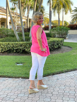 PINK WAFFLE ASYMMETRIC TANK - Cathys Place
