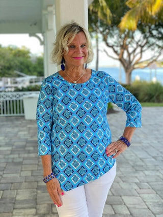 BAHAMA BLUE TURTLE ASYMMETRIC TOP LULU-B